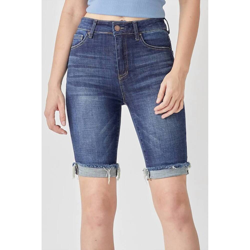 NEW RISEN mid rise clean cuffed bermuda shorts in medium wash